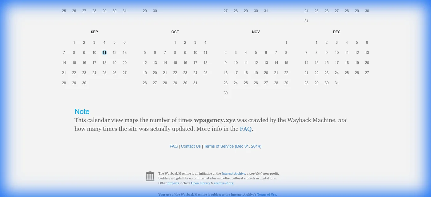 Wayback Machine showing wpagency.xyz history